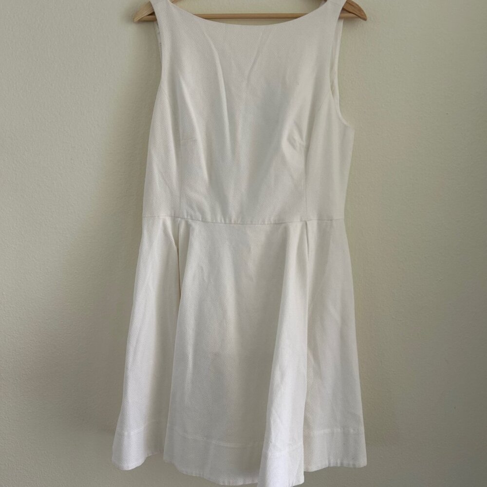 Ralph Lauren White Cotton Pique Fit & Flare Dress Nautical A-Line 14 Coastal - Picture 4 of 8